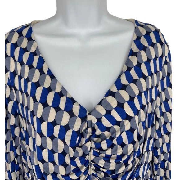 Boden Geometric Print Long Sleeve Ruched V-Neck Lined Sheath Dress Size 14R - Picture 2 of 8